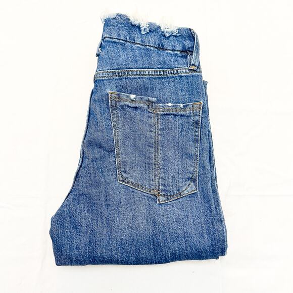 Good American Straight Leg Denim Jeans Frayed Hem Indigo032 Zip Fly Size 4 / 27 - Picture 1 of 8